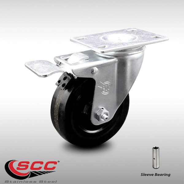 4 Inch SS Phenolic Top Plate Caster with Total Lock Brake
